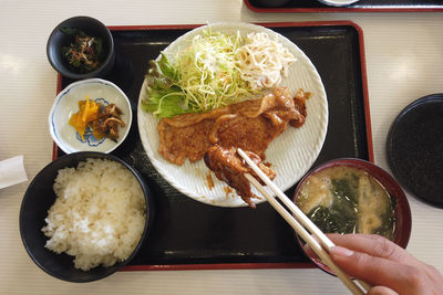 High angle view of food on table