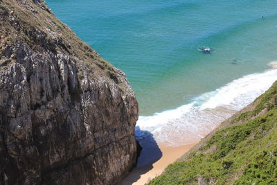 High angle view of rocks on beach