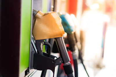 Close-up of fuel pumps at gas station