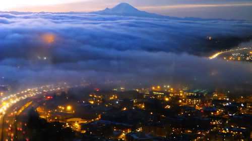 Aerial view of illuminated cityscape