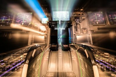 Close-up of illuminated cockpit