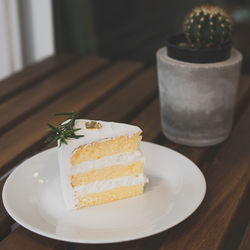 Close-up of cake in plate on table