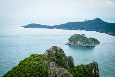 Scenic view of bay against sky