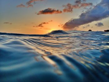 Surface level of sea during sunset