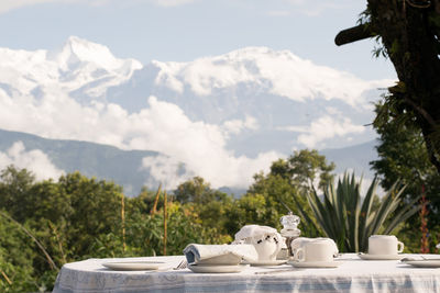 Scenic view of white and mountains against sky