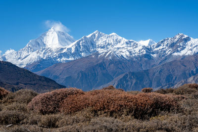 Scenic view of snowcapped mountains against sky