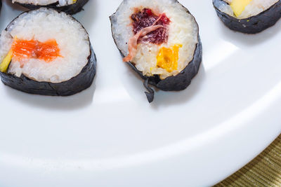 High angle view of sushi served in plate