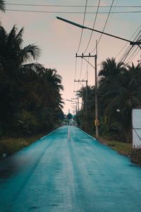 Road amidst trees against sky during sunset