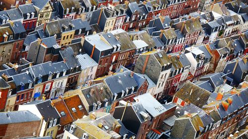 High angle view of multi colored houses