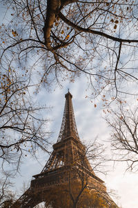 Low angle view of eiffel tower against sky