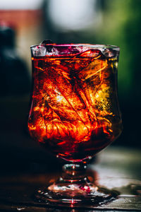 Close-up of beer glass on table