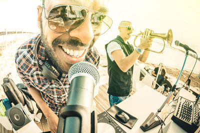 Musicians performing at beach