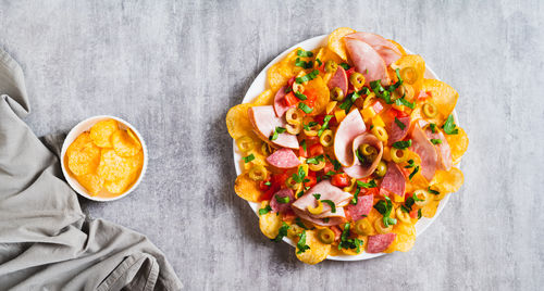 High angle view of food on table