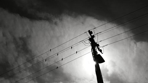 Low angle view of power lines against sky