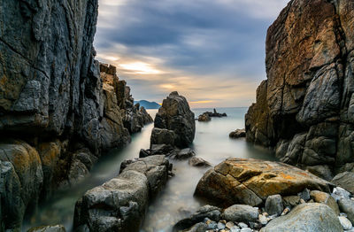 Scenic view of sea against sky during sunset