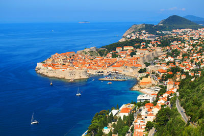 High angle view of cityscape by adriatic sea