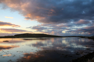 Scenic view of lake against sky during sunset