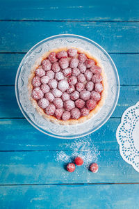 High angle view of fruits in bowl on table