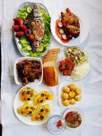 High angle view of food on table