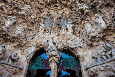 Low angle view of sculptures on building