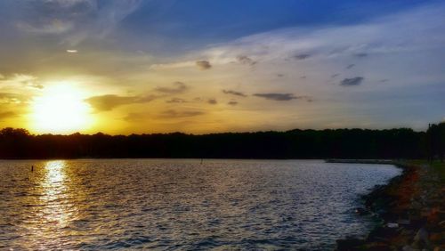 Scenic view of lake at sunset