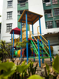 Low angle view of yellow outside building