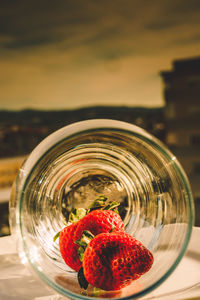 Strawberries in a glass container