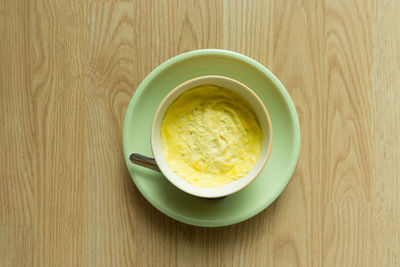 High angle view of breakfast on table