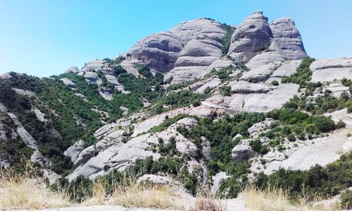 Low angle view of rock formations against sky