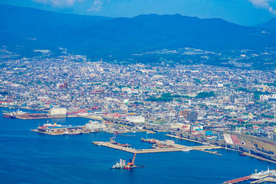 High angle view of city at waterfront