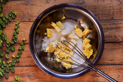 High angle view of food on table