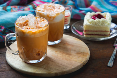 Close-up of coffee served on table