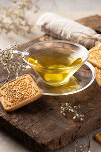 High angle view of tea on table