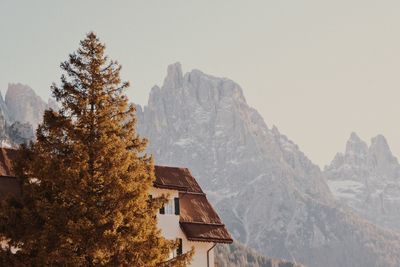 Scenic view of snowcapped mountains against clear sky