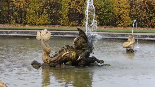 Water splashing on fountain in lake