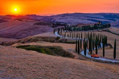 Scenic view of field against sky during sunset