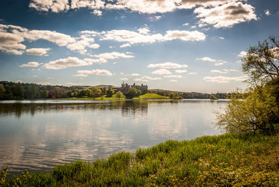 Scenic view of lake against sky