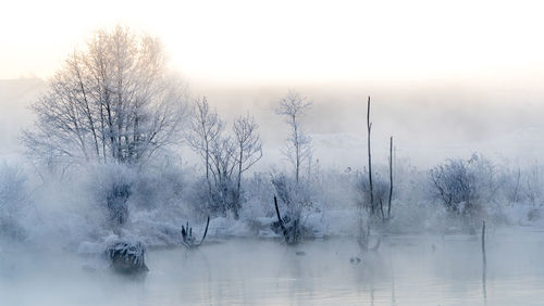 Scenic view of lake against sky during winter