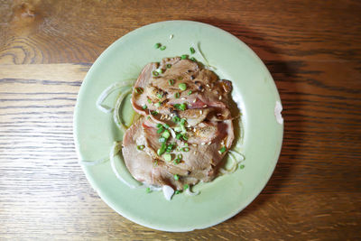 High angle view of meal served on table