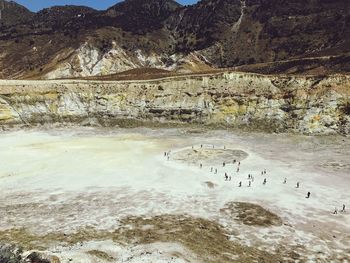 High angle view of people on shore