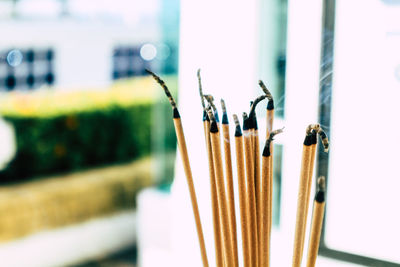 Close-up of pencils on table