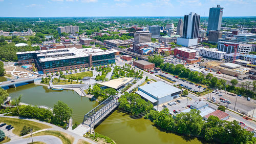 High angle view of buildings in city