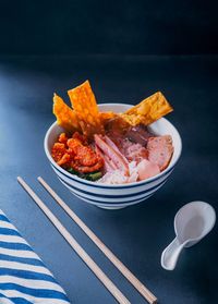 High angle view of food in plate