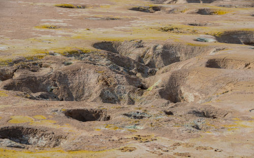 Sulfur fumaroles with sulfur crystals on stefanos crater nisyros greece