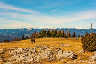 View from schockl mountain in graz. tourist spot in graz styria. tourists on the top of mountain