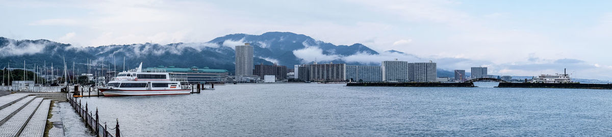 Panoramic view of otsu port, lake biwa, japan after rain