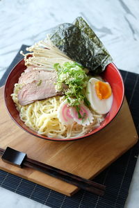 High angle view of food on table