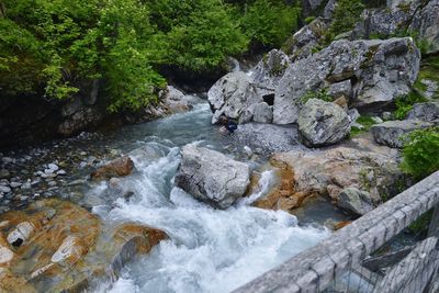 High angle view of rocks in water