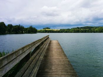 Scenic view of lake against cloudy sky