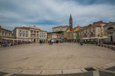 Main square of historic piran city in slovenia